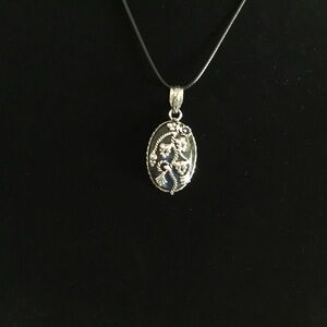 HYPERSTHENE STONE STERLING SILVER PENDANT WITH DESIGNS FREE BLACK SILK CHAIN